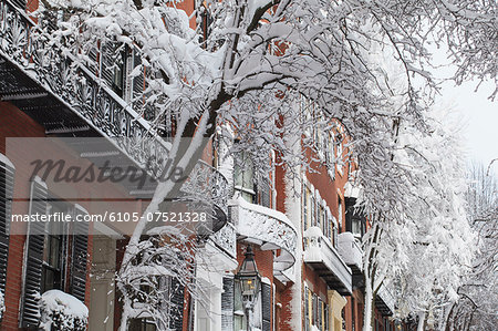 Buildings on the street after blizzard in Boston, Suffolk County, Massachusetts, USA