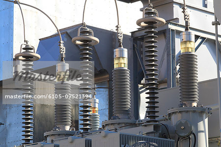 High voltage transformers at electric plant