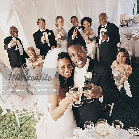 Guests Toast The Bride And Groom At A Wedding Reception In A