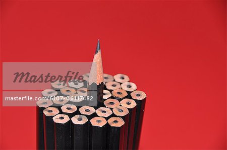 Close-up of pencils highlighting sharpened pencil