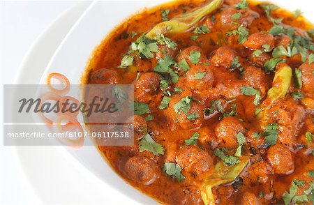 Close-up of chole masala curry served in a bowl