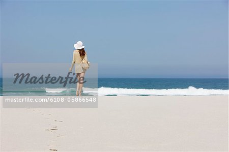 Rear view of a woman standing on the beach