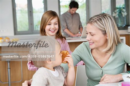 Family at a breakfast table