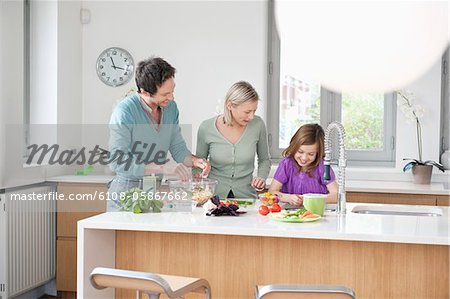 Family preparing food in the kitchen