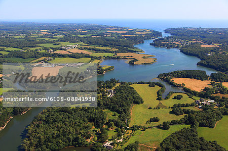 France, Brittany, Morbihan. Aerial view. The Aven river.