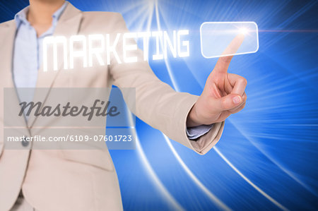 Businesswomans finger touching marketing button