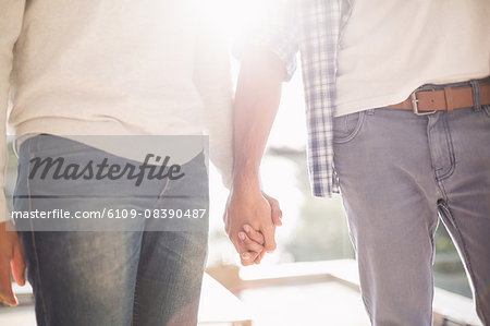 Close up of gay couple holding hands together