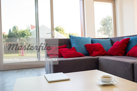 Stylish living room with couch and table