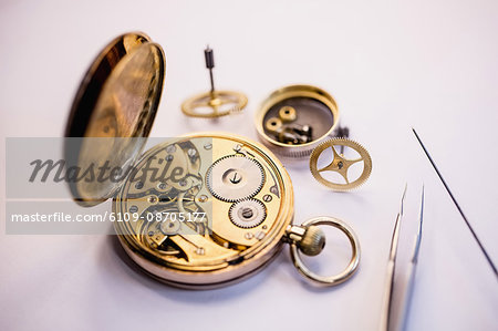 Old pocket watch machine with gears