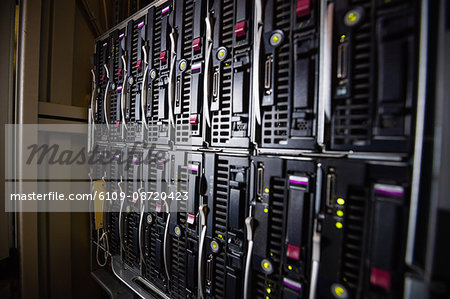 Close-up of towers in server room