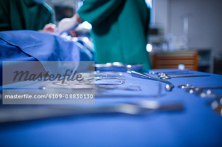 Surgical tools on surgical tray in operation theater