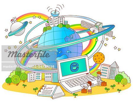 Illustration of laptop and globe