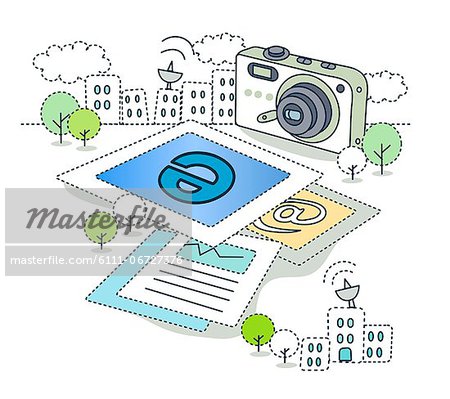 Illustration of camera capturing picture