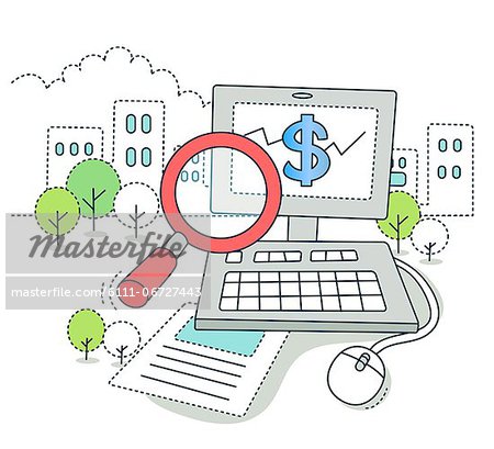 Illustration of laptop and money