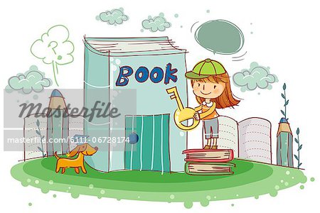Girl holding key with book