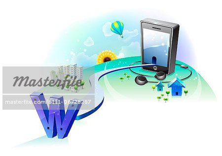 Illustration and mobile phone and letter W