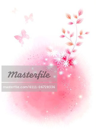 Illustration of abstract white flower and pink leaf Illustration of abstract white flower and pink leaf