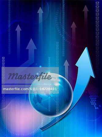 Illustration of binary code, globe and arrow sign Illustration of binary code, globe and arrow sign