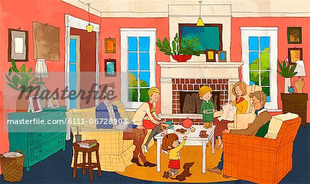 Multi Generation Family In Living Room - Stock Photo - Masterfile - Premium  Royalty-Free, Code: 6111-06728903