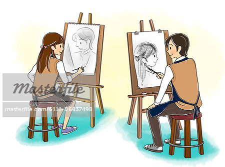 Boy and girl doing painting