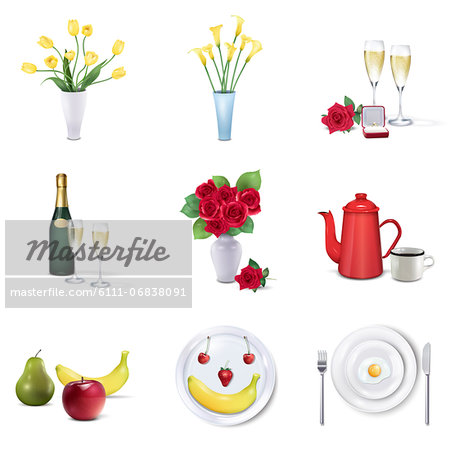 Set of various flower and food icons