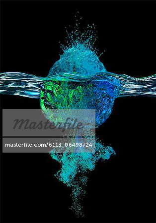 Blue and green balloon hitting water