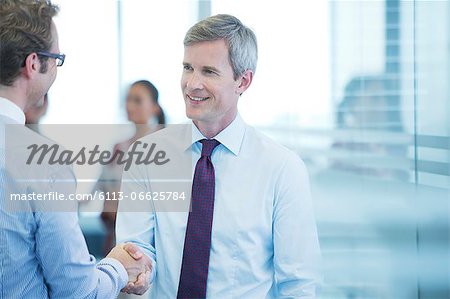 Businessmen shaking hands in office