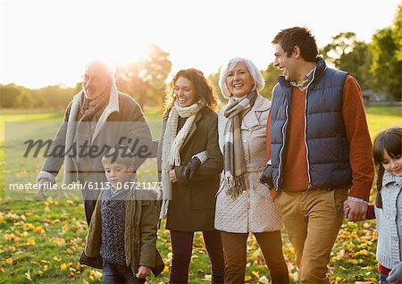 Family walking together in park