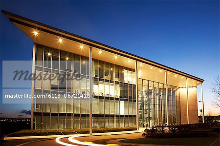 Modern building illuminated at night