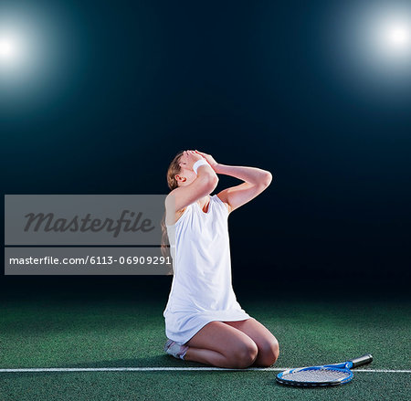 Tennis player crying on court