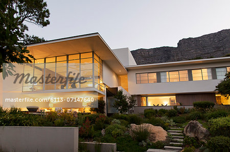 Landscaping in front of modern house