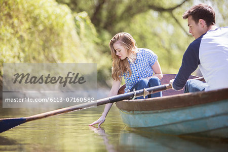 Couple in rowboat on river