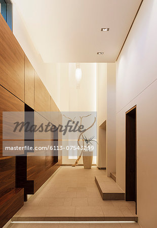 Wood Paneling In Modern Corridor Stock Photo Masterfile