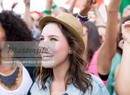 Happy woman at music festival