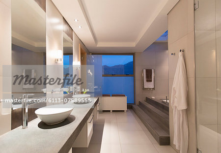 Modern bathroom at night