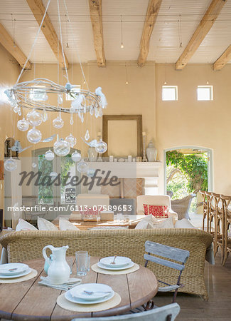 Rustic dining table in luxury home