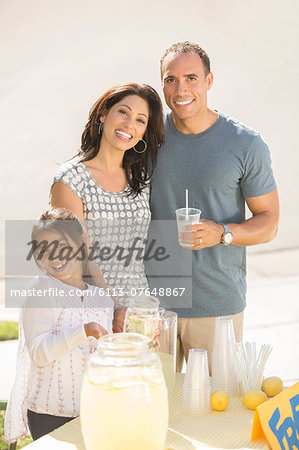 Portrait of smiling family at lemonade stand