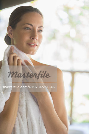Woman toweling herself off