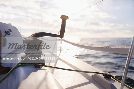 Sailing cable winch and handle on sailboat