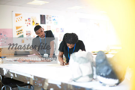 Art students working in art studio