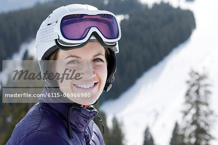 Young woman in a ski resort, portrait, Sudelfeld, Bavaria, Germany