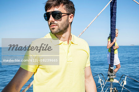 Young couple together on sailboat, Adriatic Sea