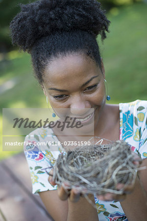 Premium Photo  Woman in vintage dress with lace collar and hairstyle  decorated as bird nest