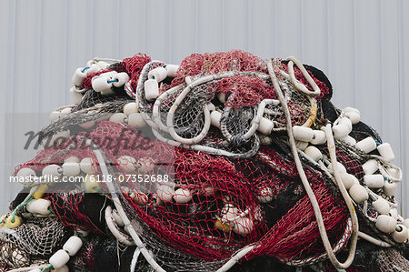 Commercial fishing nets at Fisherman's Terminal, Seattle, USA.