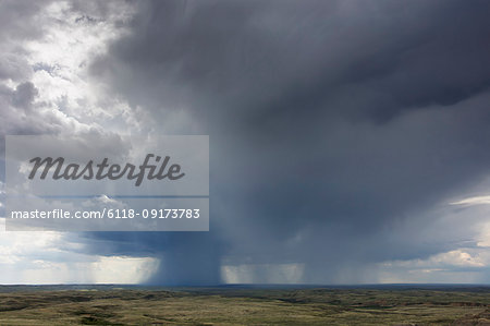 Dark storm clouds of over Grasslands National Park, Saskatchewan, Canada.