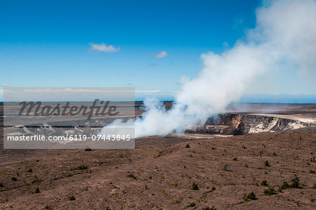 Smoking Kilauea Summit Lava Lake in the Hawaii Volcanoes National Park, UNESCO World Heritage Site, Big Island, Hawaii, United States of America, Pacific