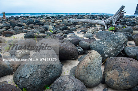 Huge pebbles on Halawa Beach in Halawa Bay on the island of Molokai, Hawaii, United States of America, Pacific