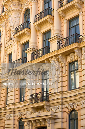 Art Nouveau style architecture (Jugendstil) designed by Mikhail Eisenstein, Riga, Latvia, Europe