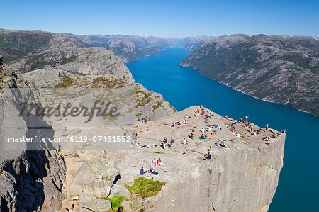 View over the Light Fjord from Preikestolen (Pulpit Rock), Light Fjord, Ryfylke, Rogaland, Norway, Scandinavia, Europe