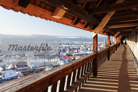 High angle view from the castle of the old town of Esslingen in winter, Baden Wurttemberg, Germany, Europe